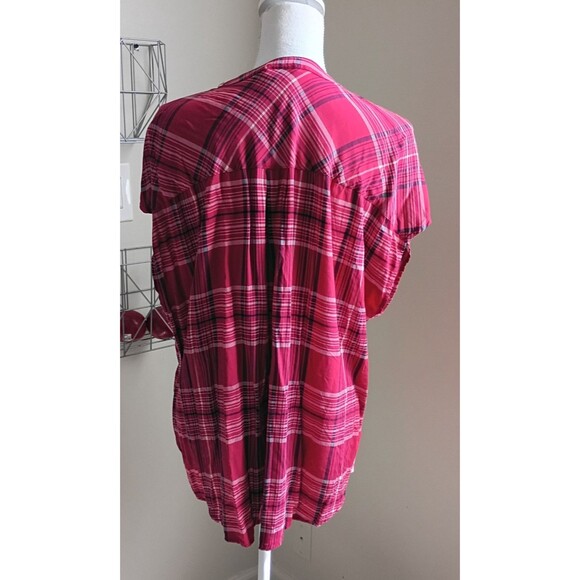Torrid Red Challis Plaid button front short Dolman Sleeve blouse 2X - Picture 5 of 8